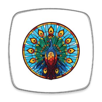 Peacock Colorful Watercolor Animal Illustration - Square fridge magnet - white - Front