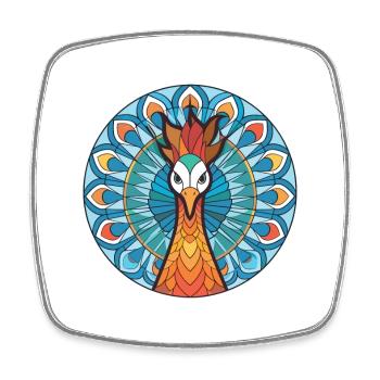 Pfau Buntes Aquarell Tier Illustration - Viereckiger Kühlschrankmagnet - Weiß - Vorne