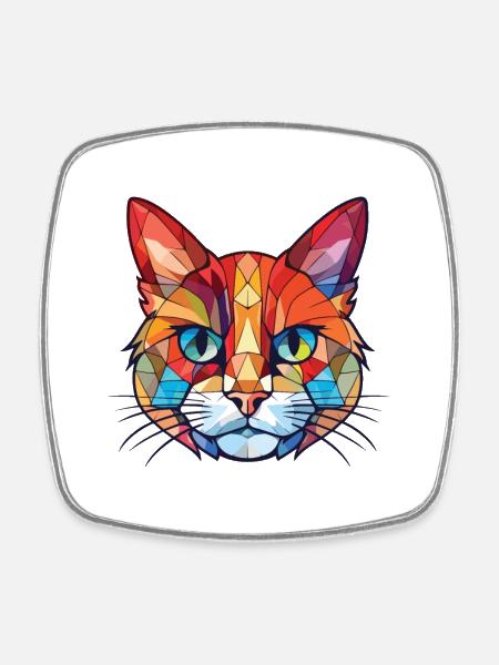 Chat Aquarelle Colorée Animal Illustration D’animaux De Compagnie - Magnet carré - blanc