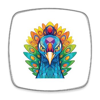 Pfau Buntes Aquarell Tier Illustration - Viereckiger Kühlschrankmagnet - Weiß - Vorne