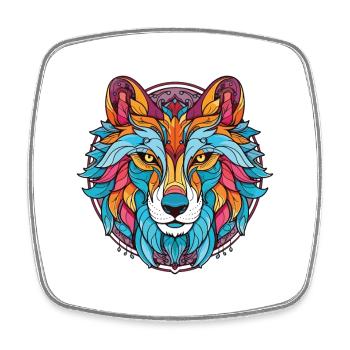 Wolf Colorful Watercolor Animal Pet Illustration - Square fridge magnet - white - Front