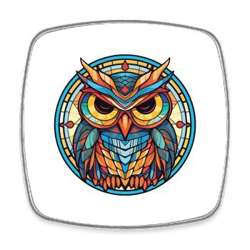 Owl Colorful Watercolor Animal Pet Illustration - Square fridge magnet - white - Front
