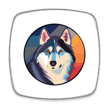 Husky Dog Aquarelle Colorée Animal Illustration - Magnet carré - blanc - Devant