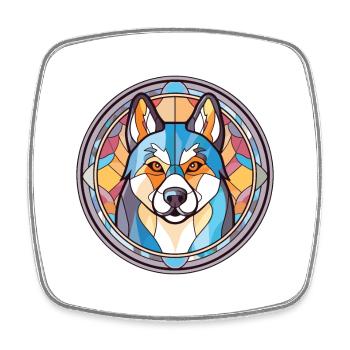 Husky Dog Aquarelle Colorée Animal Illustration - Magnet carré - blanc - Devant