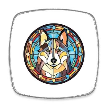 Husky Dog Aquarelle Colorée Animal Illustration - Magnet carré - blanc - Devant
