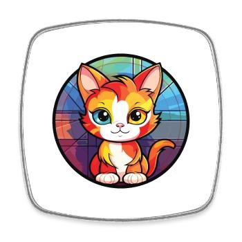 Chaton bébé chat coloré aquarelle Animal Cartoon - Magnet carré - blanc - Devant