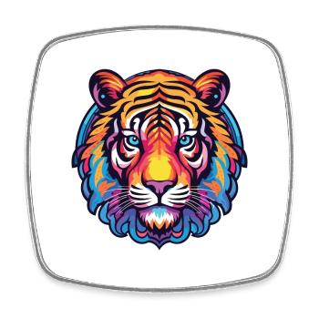 Tiger Colorful Watercolor Animal Pet Illustration - Square fridge magnet - white - Front