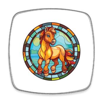 Poney Bébé Cheval Aquarelle Colorée Animal Cartoon - Magnet carré - blanc - Devant