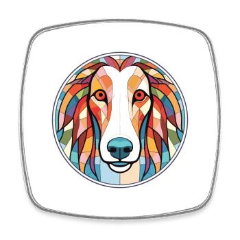 Borzoi Dog Breed Colorful Watercolor Illustration - Square fridge magnet - white - Front
