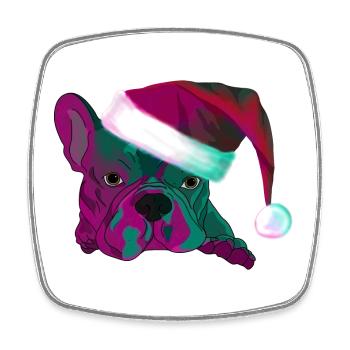 Bouledogue néon avec le Père Noël - Magnet carré - blanc - Devant