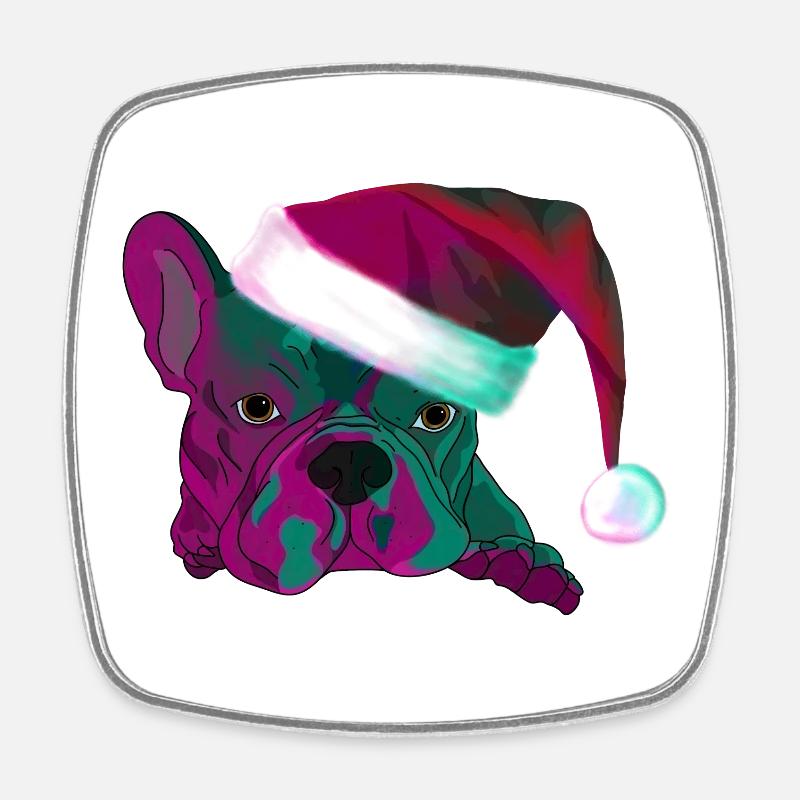 Neon Bulldog with Santa Hat - Square fridge magnet - white