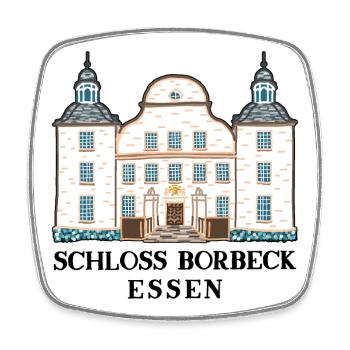 Essen, Ruhrgebiet, Schloss Borbeck Zeichnung - Viereckiger Kühlschrankmagnet - Weiß - Vorne
