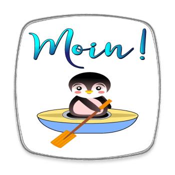 Norddeutsche Begrüßung - Schriftzug Moin - Pinguin - Viereckiger Kühlschrankmagnet - Weiß - Vorne