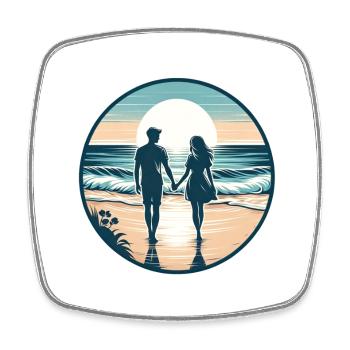Beachside Bliss: Romantischer Strandspaziergang - Viereckiger Kühlschrankmagnet - Weiß - Vorne