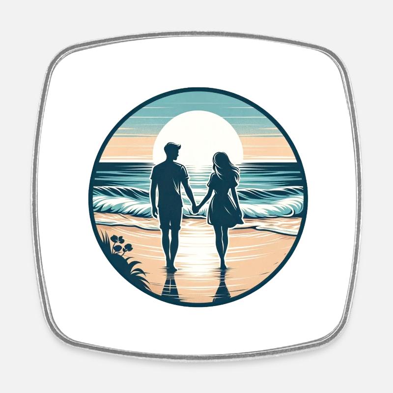 Beachside Bliss: Romantic Beach Walk - Square fridge magnet - white