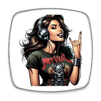 Metal Rebel Girl - Viereckiger Kühlschrankmagnet - Weiß - Vorne