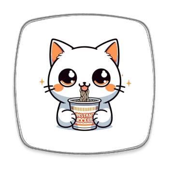 Instant Noodles Katze: Anime Minimalismus - Viereckiger Kühlschrankmagnet - Weiß - Vorne