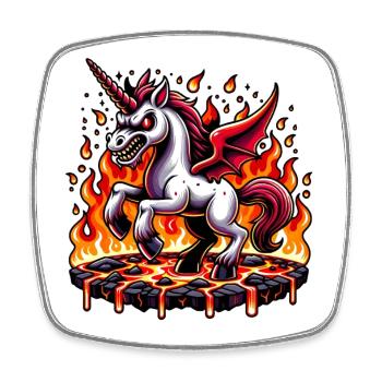 Evil Fire Unicorn - Square fridge magnet - white - Front