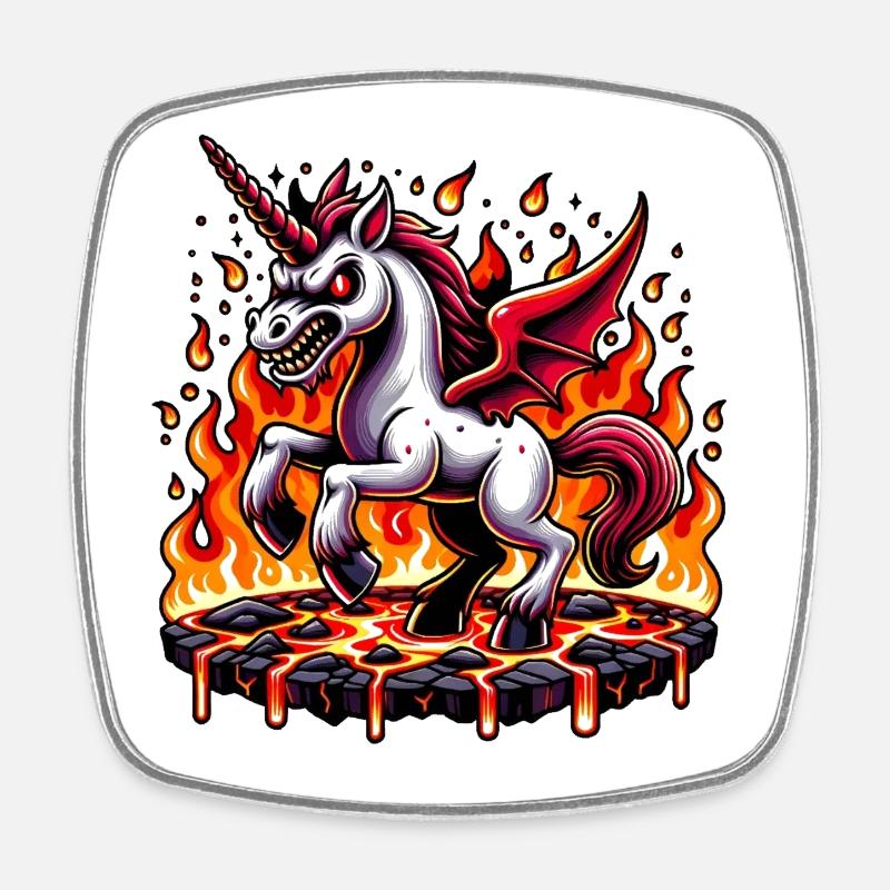 Evil Fire Unicorn - Square fridge magnet - white