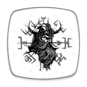 Vegvísir mit Wikingerkopf - Viereckiger Kühlschrankmagnet - Weiß - Vorne