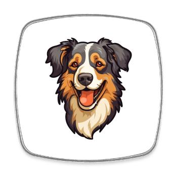 English Shepherd Dog Breed Cartoon Kawaii Illustra - Square fridge magnet - white - Front