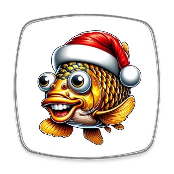 Carpe de Noël : drôle de poisson avec chapeau - Magnet carré - blanc - Devant