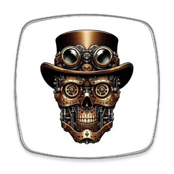 Steampunk Robot: Mechanical Face - Square fridge magnet - white - Front