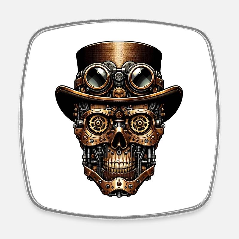 Steampunk Robot: Mechanical Face - Square fridge magnet - white
