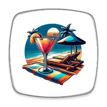 Cocktail am Strand: Farbenspiel auf dem Handtuch - Viereckiger Kühlschrankmagnet - Weiß - Vorne