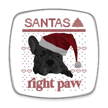 Santa's Night Paw – Bulldog Christmas Design - Square fridge magnet - white - Front