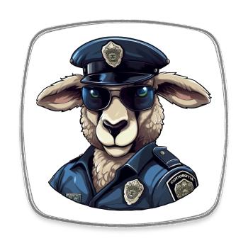 Policier mouton - Magnet carré - blanc - Devant
