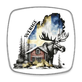 Sverige - Schweden - Elch - Schwedenhaus - Viereckiger Kühlschrankmagnet - Weiß - Vorne