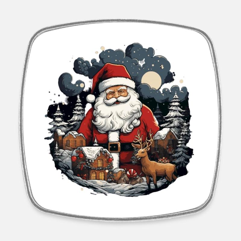 Santa Claus Reindeer - Square fridge magnet - white