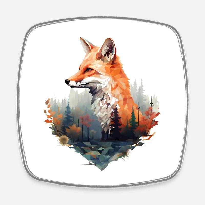 Renard géométrique avec forêt à l’aspect triangulaire - Magnet carré - blanc