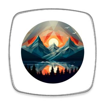 Montagnes géométriques, beau coucher de soleil - Magnet carré - blanc - Devant