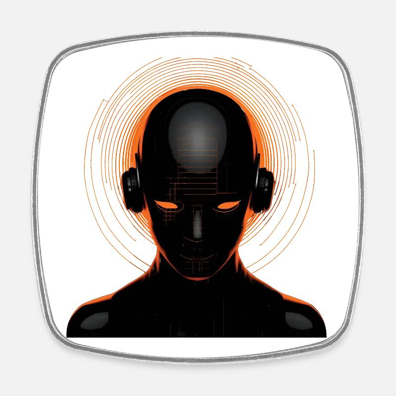 Techno Cyborg Futuriste - Orange rétro - Magnet carré - blanc