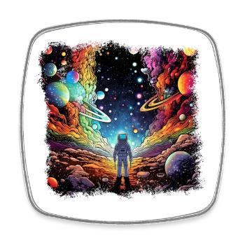 Surrealist space artwork with planets - Square fridge magnet - white - Front