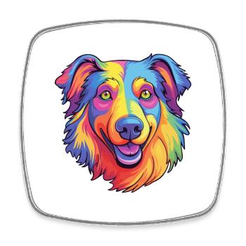 Collie chien race dessin animé Kawaii Illustration - Magnet carré - blanc - Devant