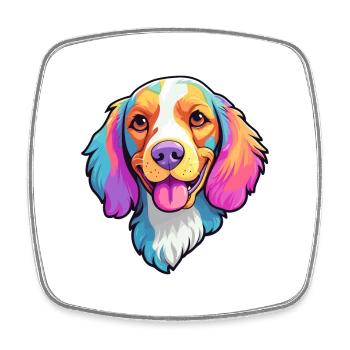 Illustration de race de chien breton Cartoon Kawaii - Magnet carré - blanc - Devant