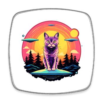 Lustige Katze mit Ufos Katzenliebhaber Katze - Viereckiger Kühlschrankmagnet - Weiß - Vorne