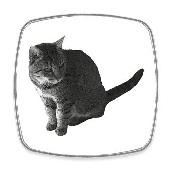 Katze sitzend, schwarz-weiß, tabby Motive - Viereckiger Kühlschrankmagnet - Weiß - Vorne