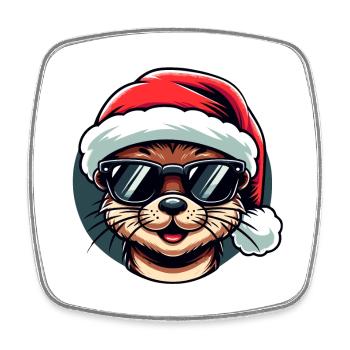 Otter Christmas Trendy | Cool Holiday Sweatshirt - Square fridge magnet - white - Front