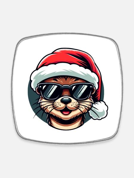 Otter Christmas Trendy | Cool Holiday Sweatshirt - Square fridge magnet - white