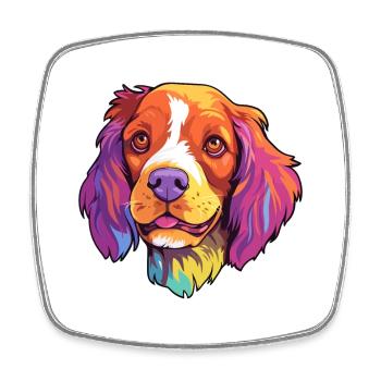 French Brittany Dog Breed Cartoon Kawaii Illustrat - Square fridge magnet - white - Front