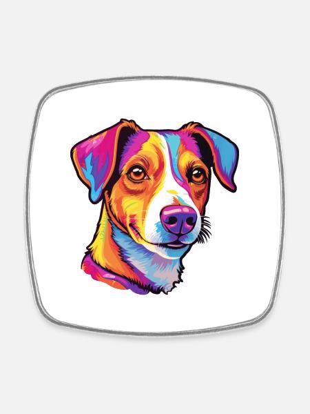 Jack Russell Terrier Dog Breed Cartoon Kawaii Illu - Square fridge magnet - white