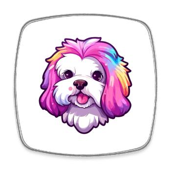 Maltese Shih Tzu Dog Breed Cartoon Kawaii Illustra - Square fridge magnet - white - Front