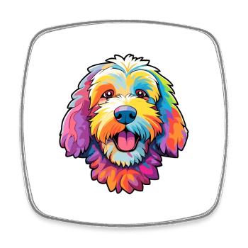 Labradoodle Dog Breed Cartoon Kawaii Illustration - Square fridge magnet - white - Front