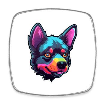 Schwarzer norwegischer Elchhund Hunderasse Cartoon Kawaii - Viereckiger Kühlschrankmagnet - Weiß - Vorne