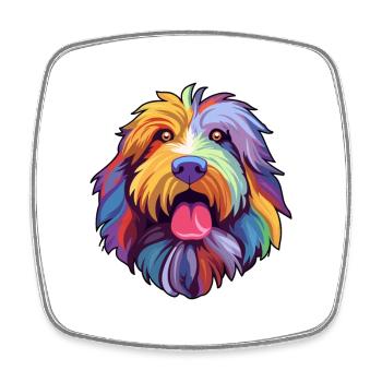 Bergamasco Sheepdog Dog Breed Cartoon Kawaii Illus - Square fridge magnet - white - Front