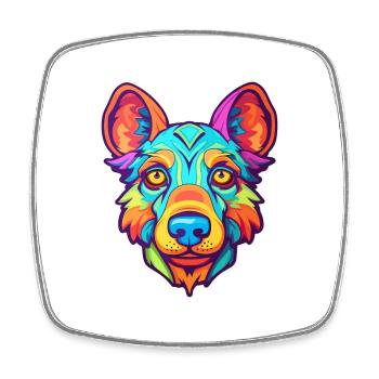 Indische Pariah-Hunderasse Karikatur Kawaii Illustration - Viereckiger Kühlschrankmagnet - Weiß - Vorne
